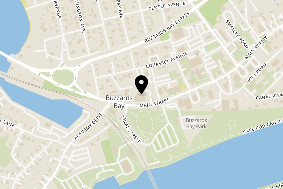 Map showing the location of Krua Thai Buzzards Bay on 91 Main St in Buzzards Bay